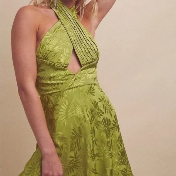 Free People SAU LEE Livi Bodycon Mini Halter Dress Size 4 NWT $398 Lime Green - Picture 2 of 8